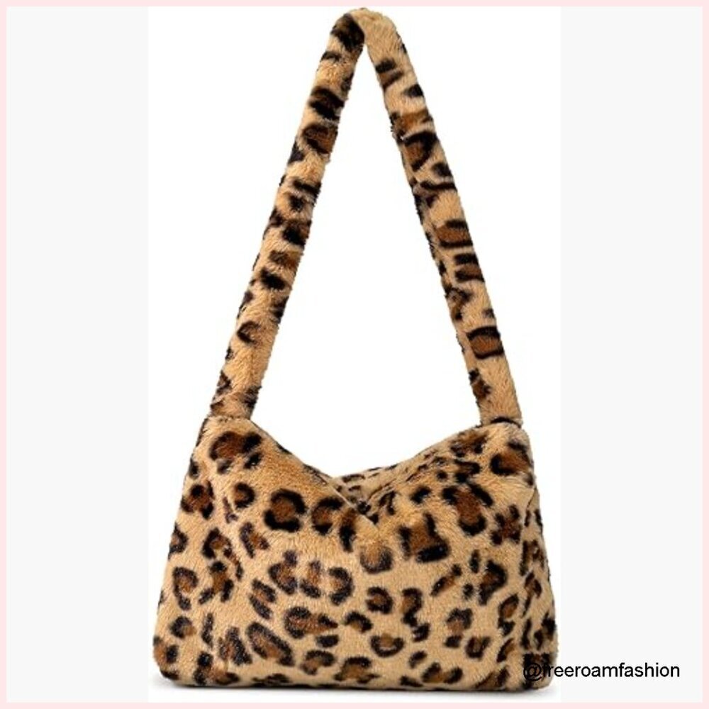 Large Faux Fur Tote Bag Hobo Shoulder Purse Plush Y2K Fashion